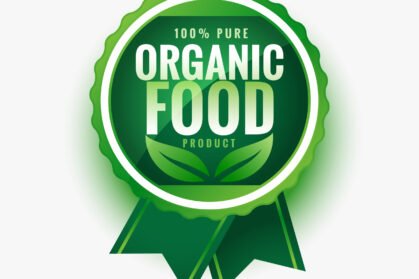 pure organic food green leaves label or sticker design